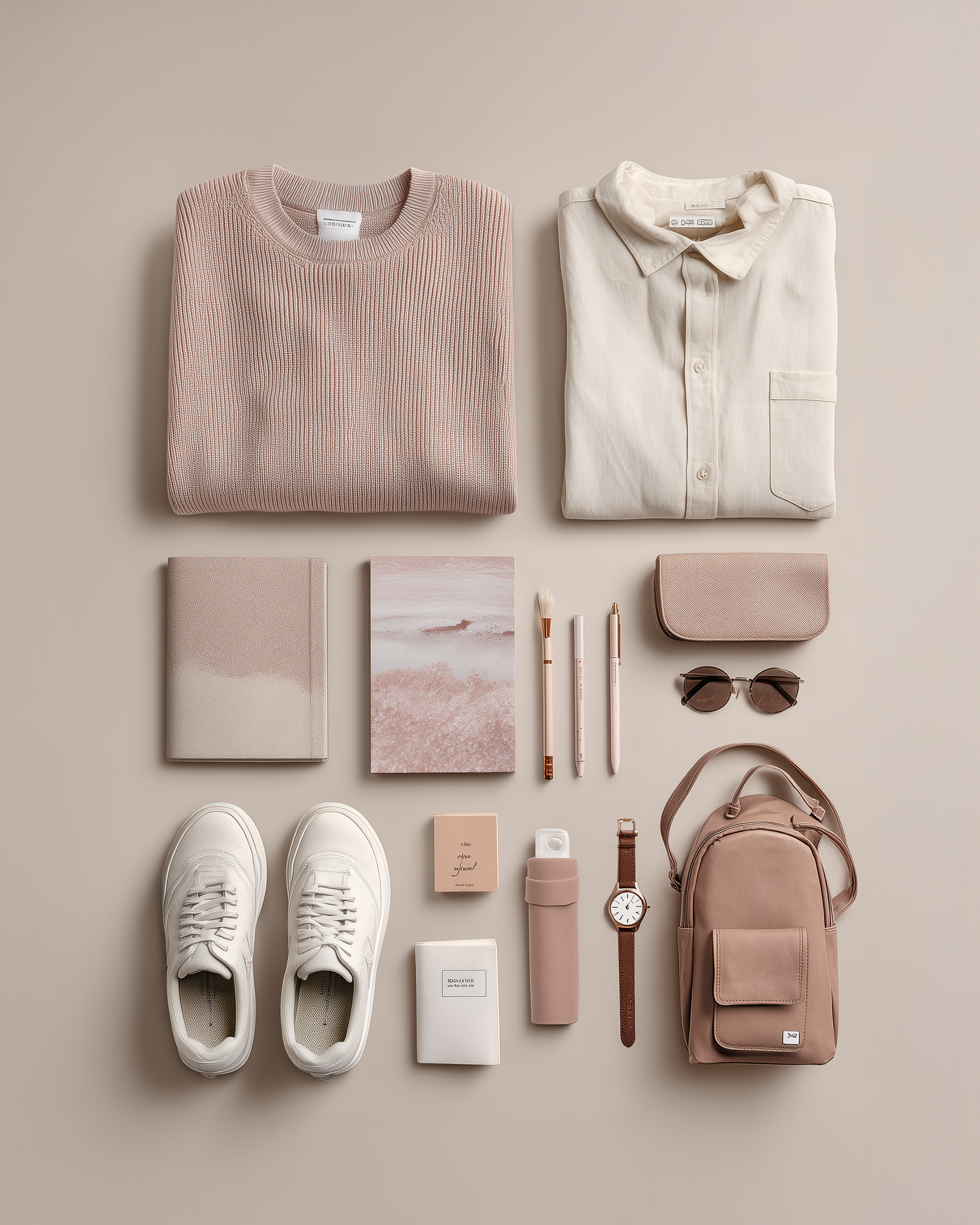 Lifestyle flat lay of apparel and stationery